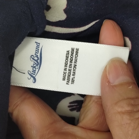 Lucky Brand peasant blouse navy floral ivory and pink 3/4 sleeve sheer v-neck sm - Picture 7 of 13